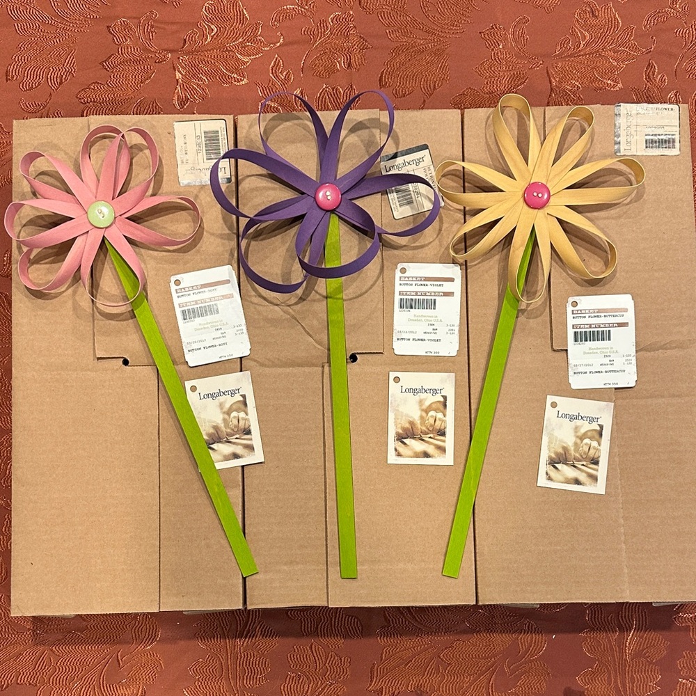 Longaberger Button Flowers - Rosy, Buttercup, And Violet - NIB
